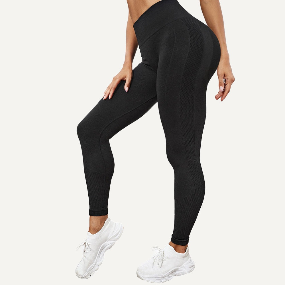 High-Waisted Leggings with Heathered Contour Panels - Black
