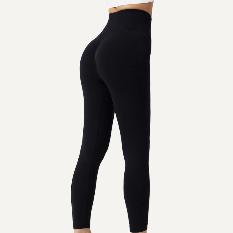 High-Waisted Workout Leggings with Ribbed Knit Panels - Black