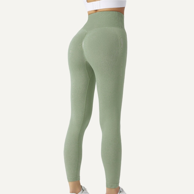 High-Waisted Workout Leggings with Ribbed Knit Panels - Olive