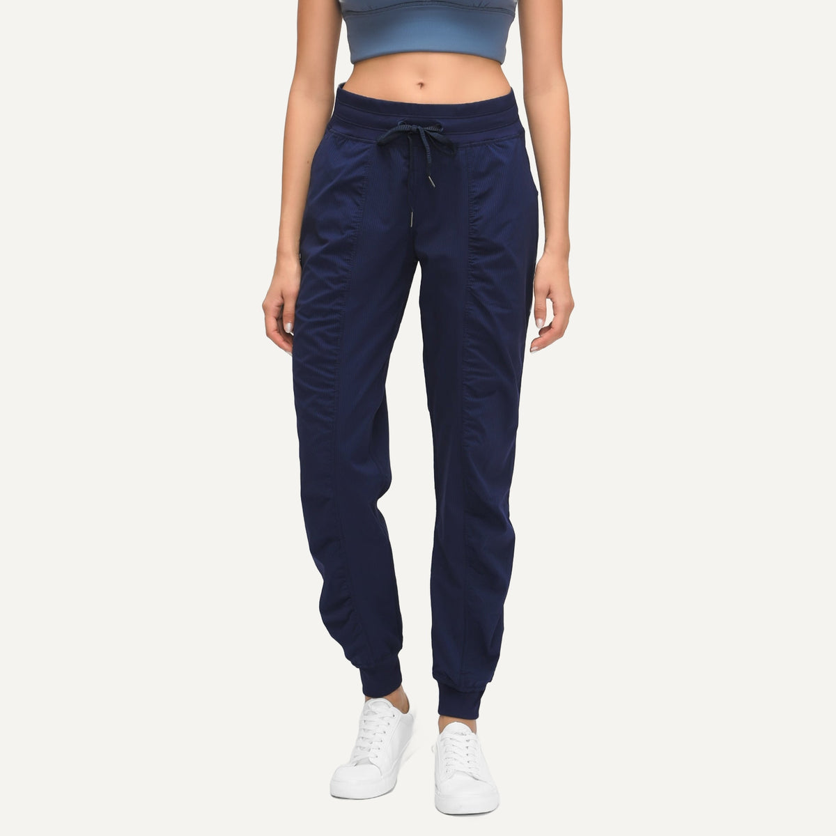 Drawstring Joggers with Side Pockets and Ribbed Cuffs - Navy