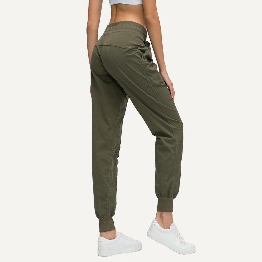 Drawstring Joggers with Side Pockets and Ribbed Cuffs - Olive