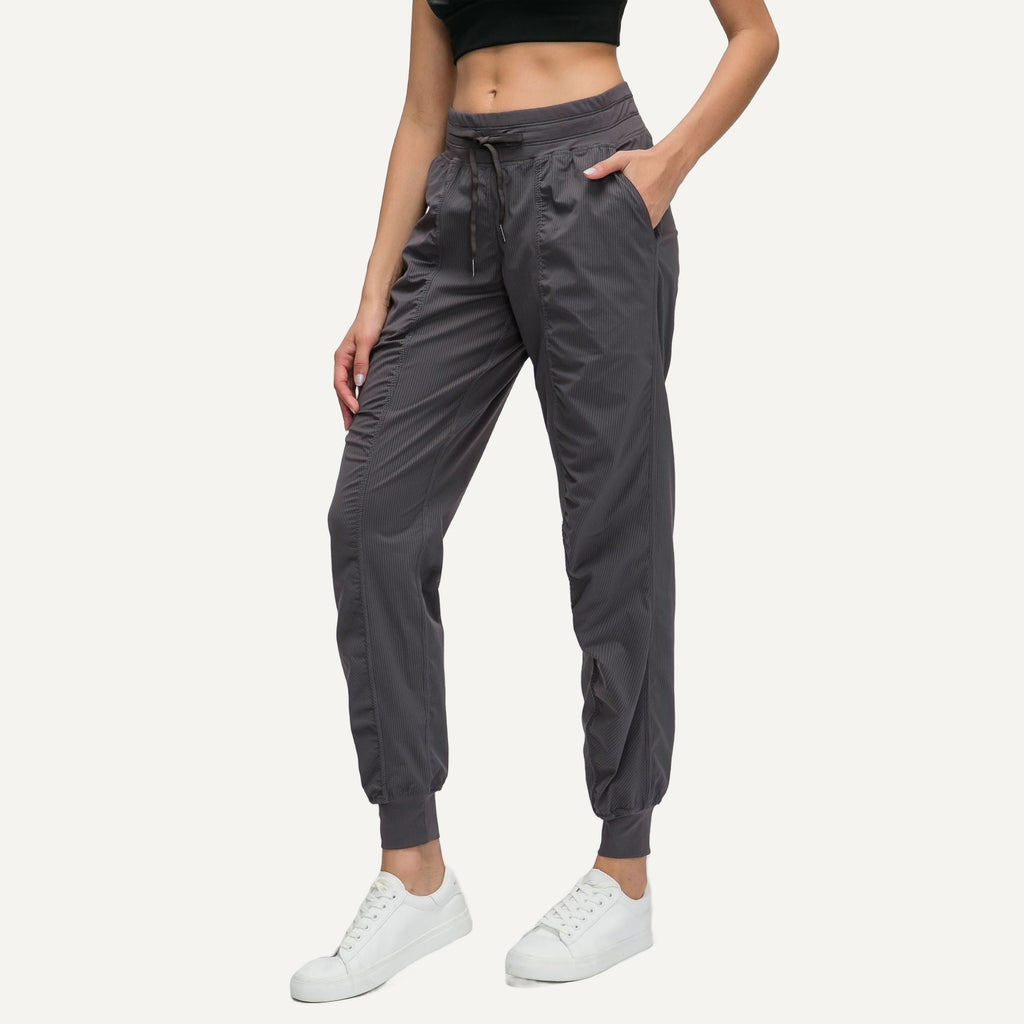 Drawstring Joggers with Side Pockets and Ribbed Cuffs - Charcoal