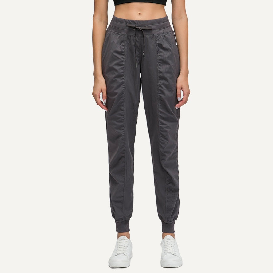Drawstring Joggers with Side Pockets and Ribbed Cuffs - Charcoal
