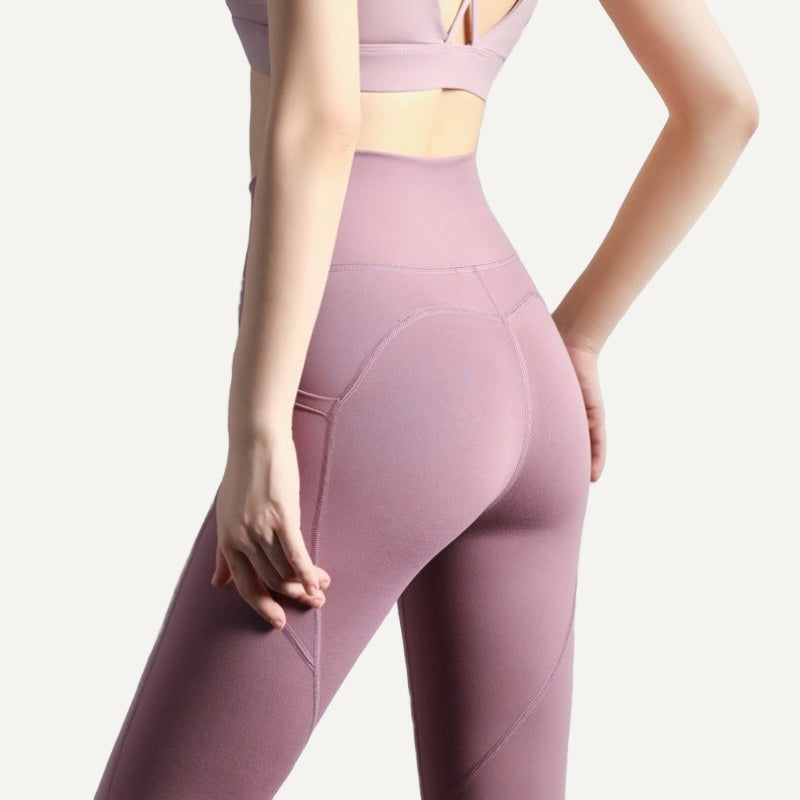 High-Waisted Pocket Leggings with Curved Seams - Dusty Rose