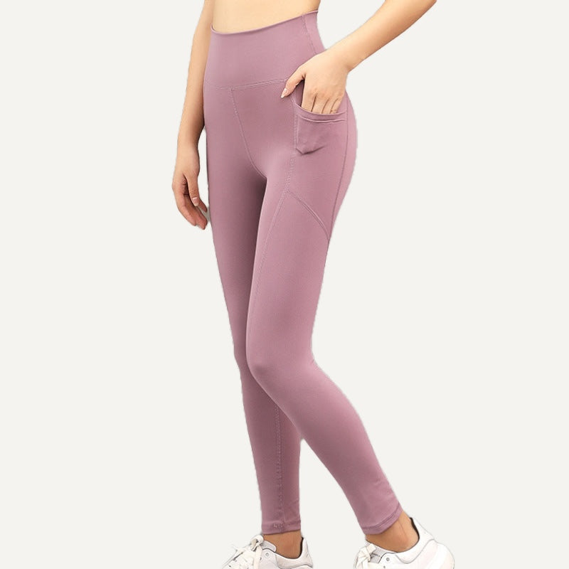 High-Waisted Pocket Leggings with Curved Seams - Dusty Rose