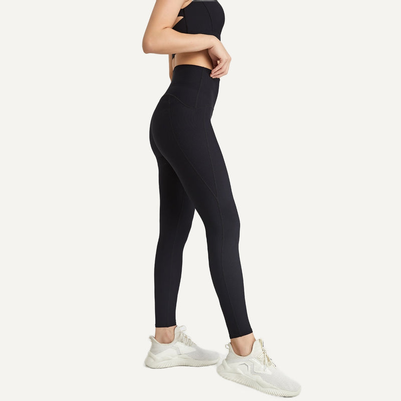 High-Waisted Ribbed Leggings - Black