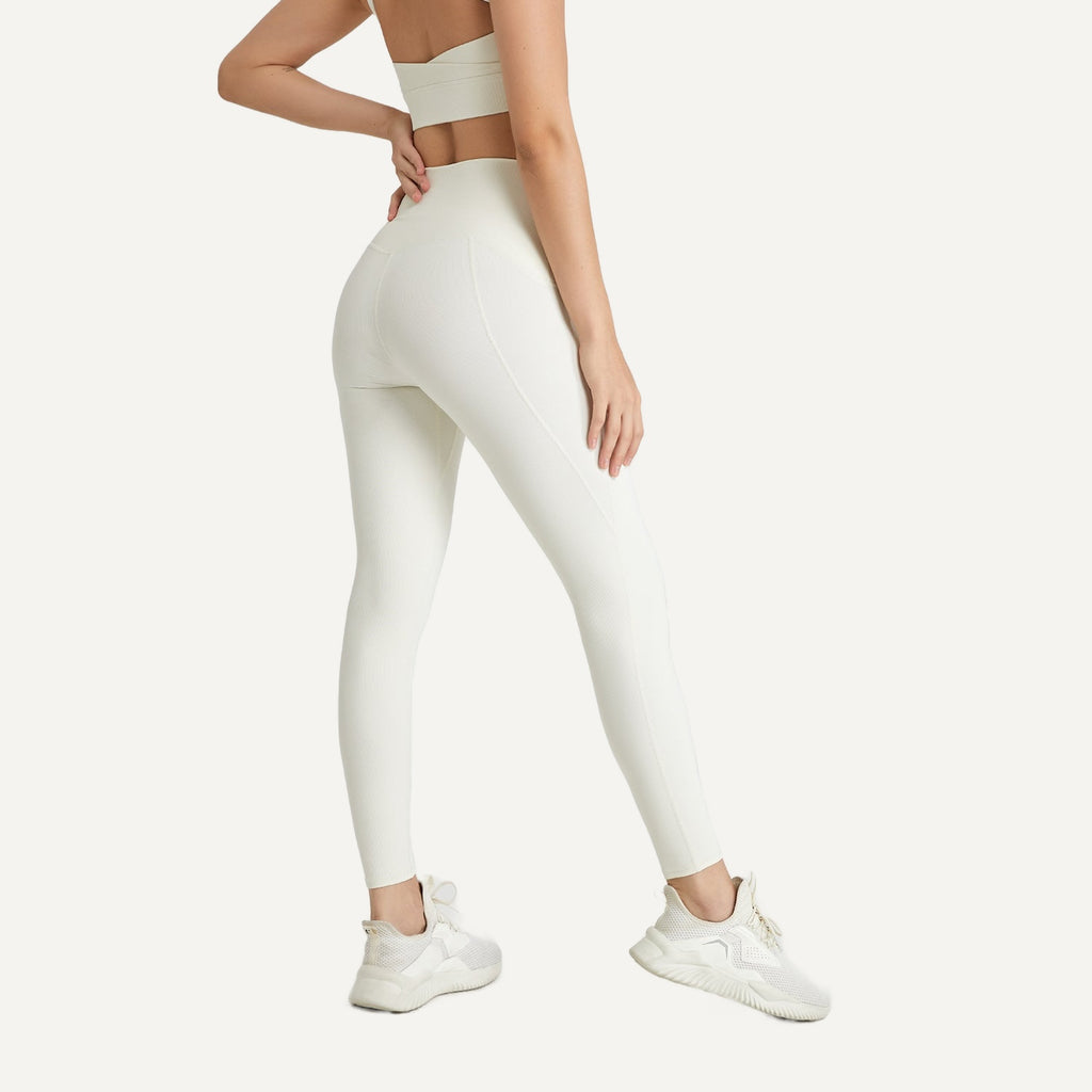 High-Waisted Ribbed Leggings - Ivory