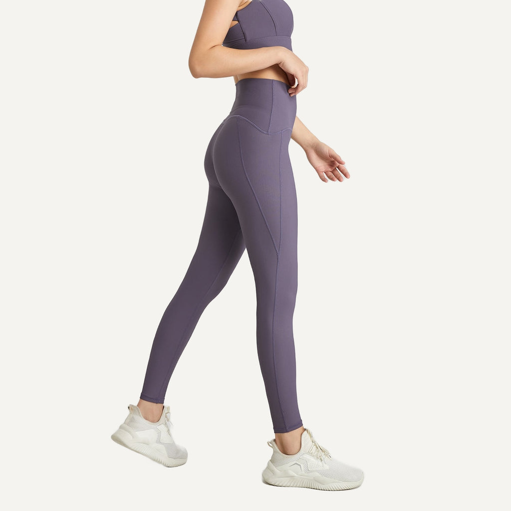 High-Waisted Ribbed Leggings - Plum