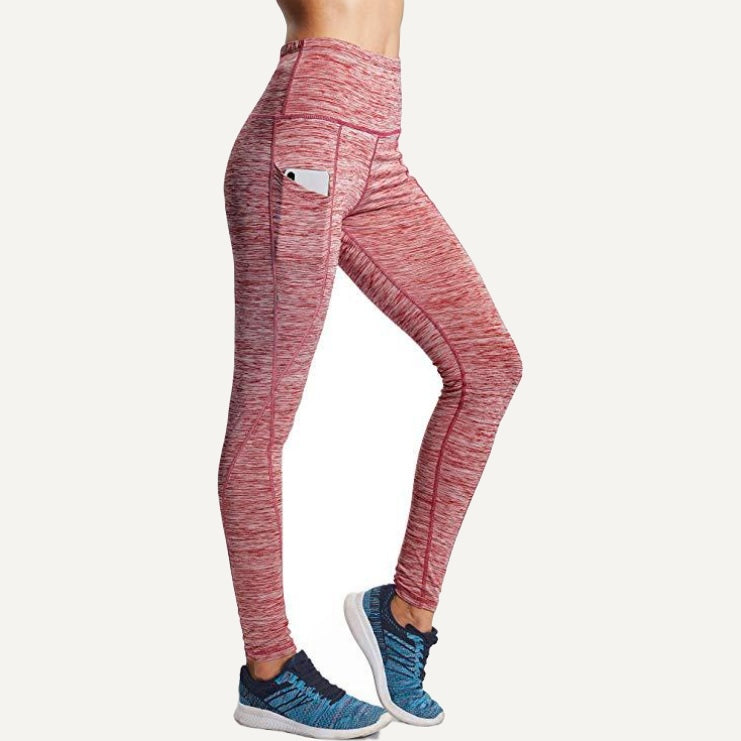 Heathered High-Waisted Leggings with Side Pockets - Rose