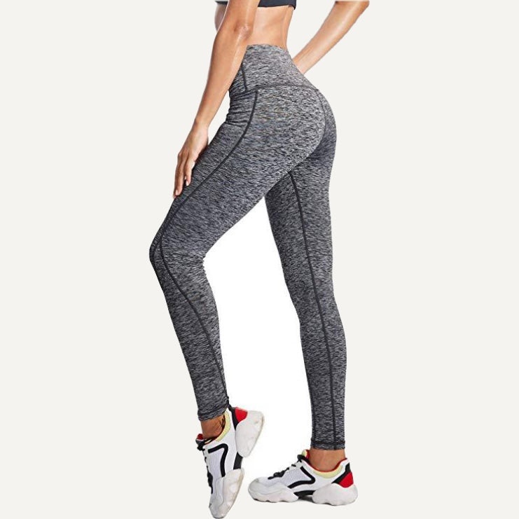 Heathered High-Waisted Leggings with Side Pockets - Charcoal