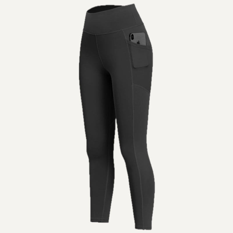 High-Waisted Leggings with Side Phone Pockets - Black