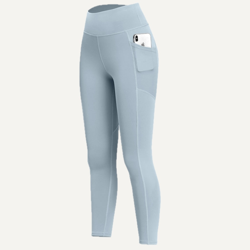 High-Waisted Leggings with Side Phone Pockets - Light Blue