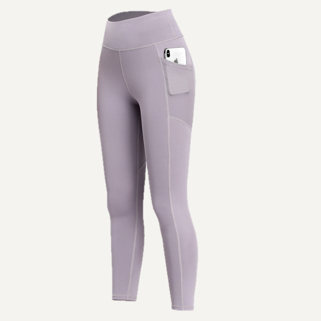 High-Waisted Leggings with Side Phone Pockets - Lavender
