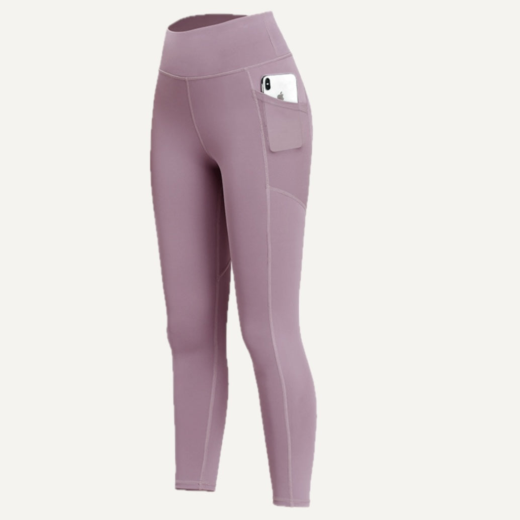 High-Waisted Leggings with Side Phone Pockets - Mauve