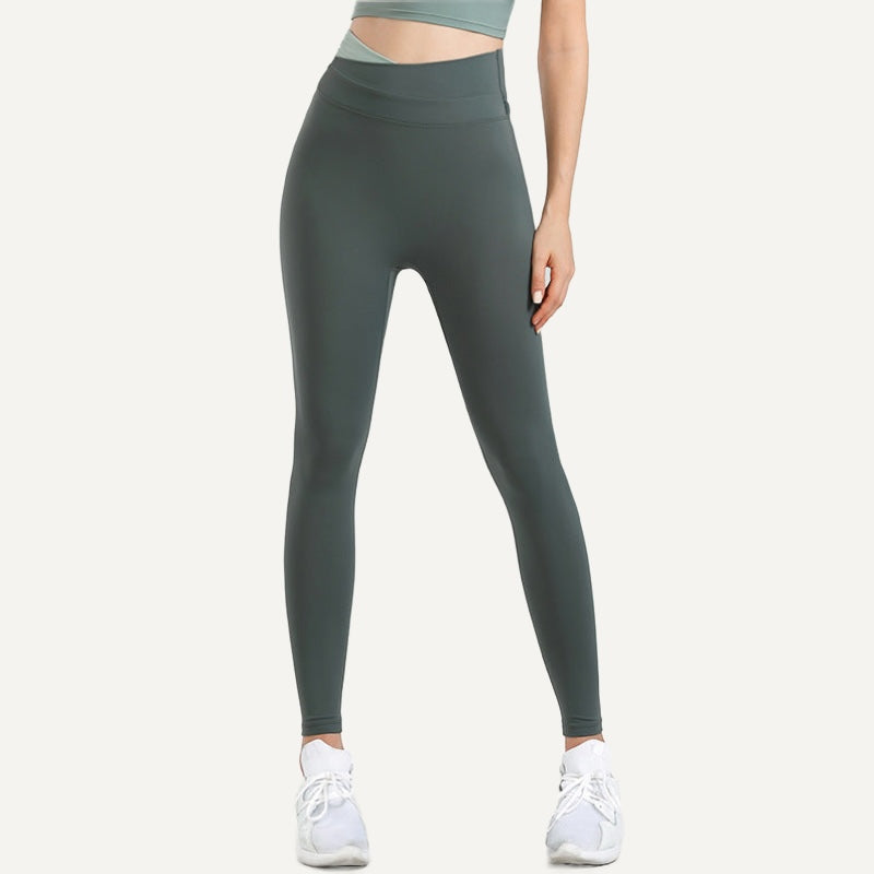 High-Waisted Leggings with V-Shaped Waistband - Forest