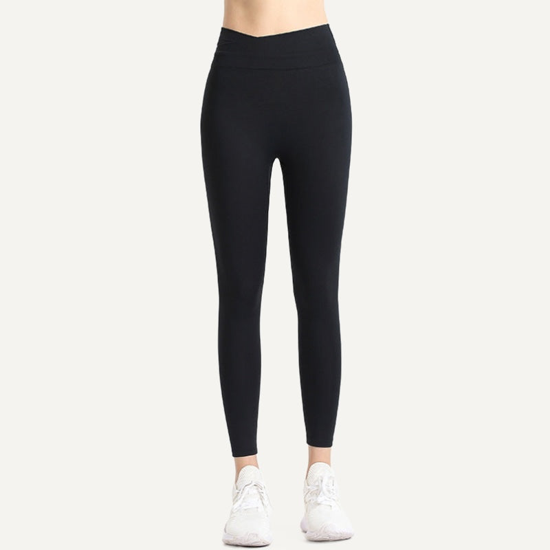 High-Waisted Leggings with V-Shaped Waistband - Black