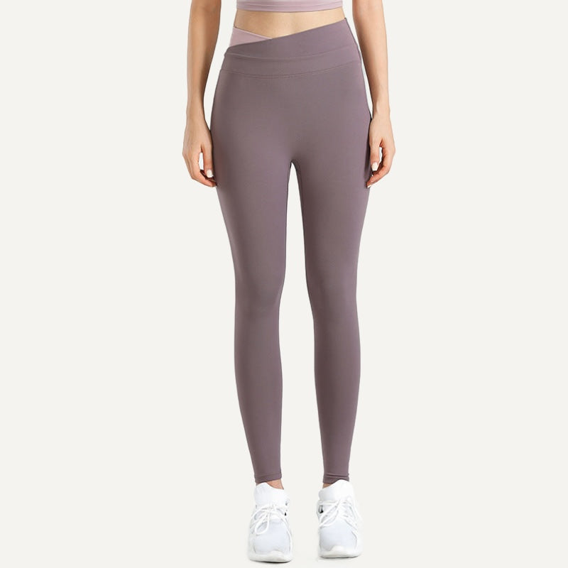 High-Waisted Leggings with V-Shaped Waistband - Mauve