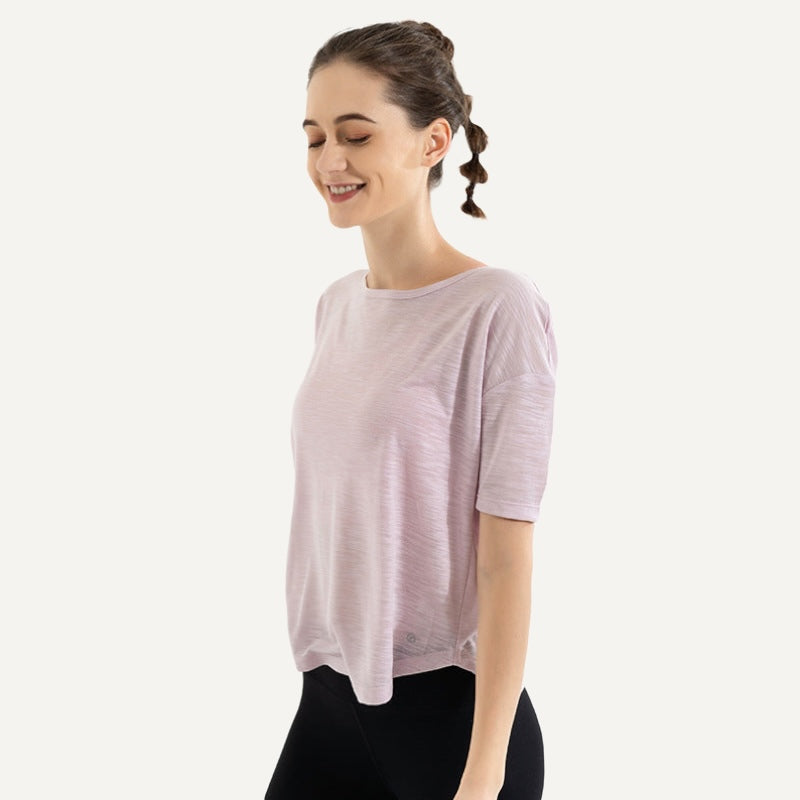 Loose Short Sleeve Top with Open Back - Dusty Pink