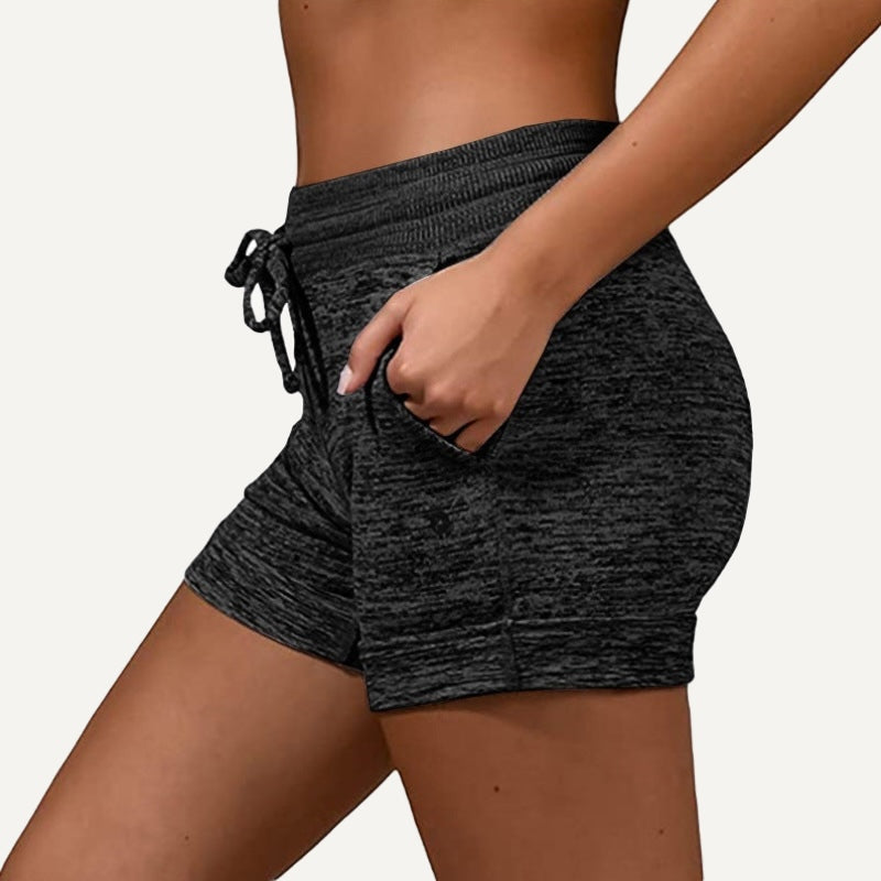 Heathered Drawstring Shorts with Side Pockets - Black