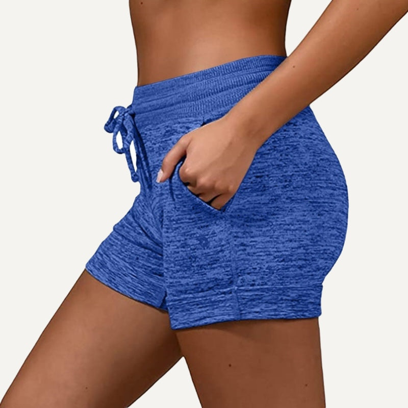 Heathered Drawstring Shorts with Side Pockets - Blue