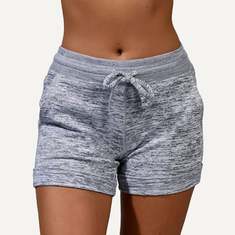Heathered Drawstring Shorts with Side Pockets - Light Gray