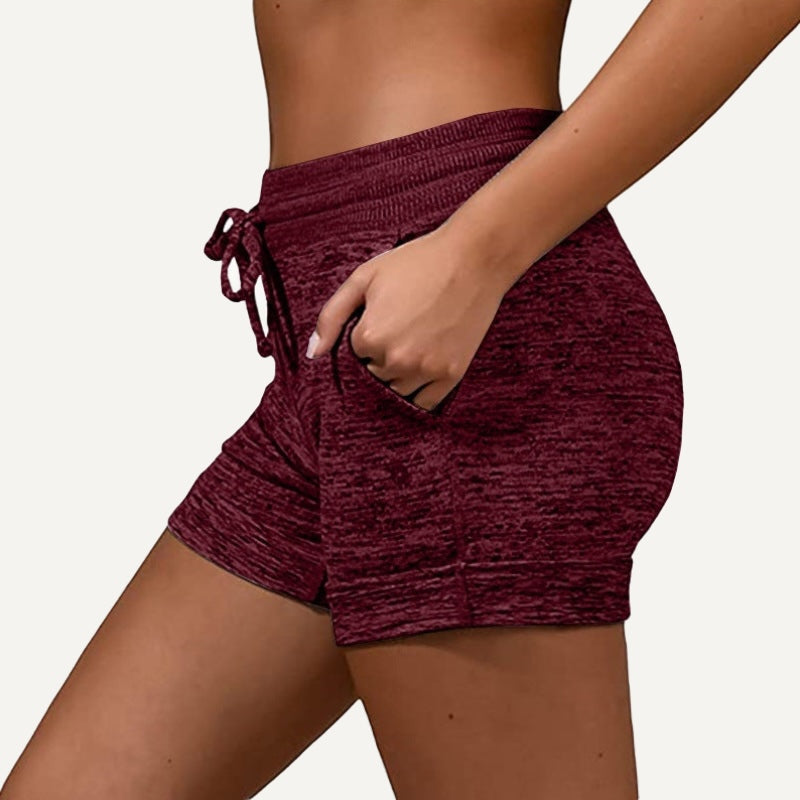 Heathered Drawstring Shorts with Side Pockets - Wine