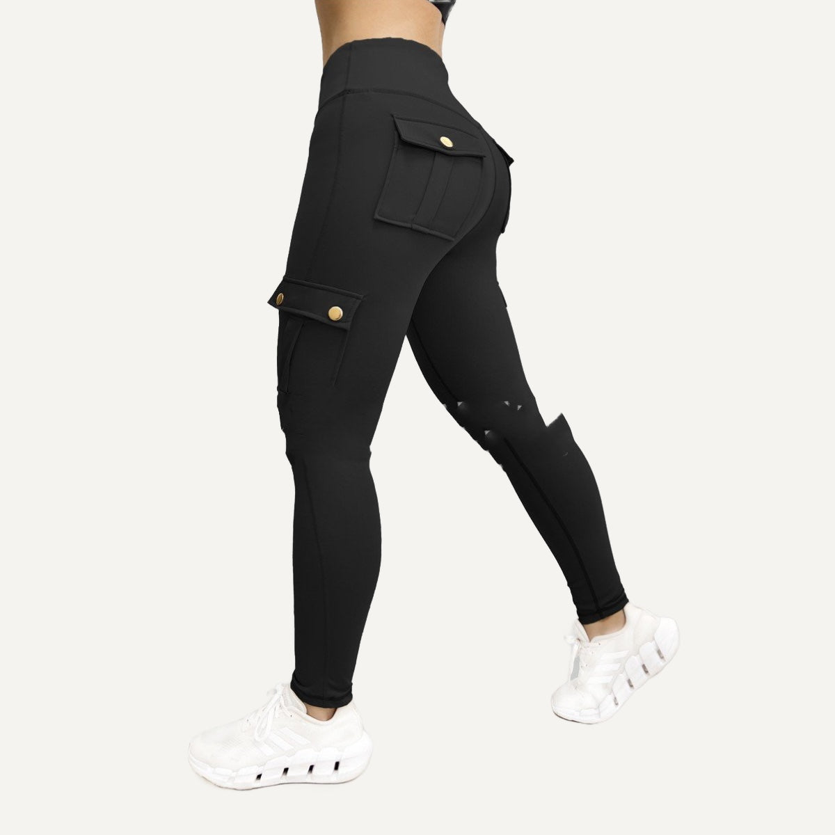 High-Waisted Cargo Leggings with Flap Pockets - Black