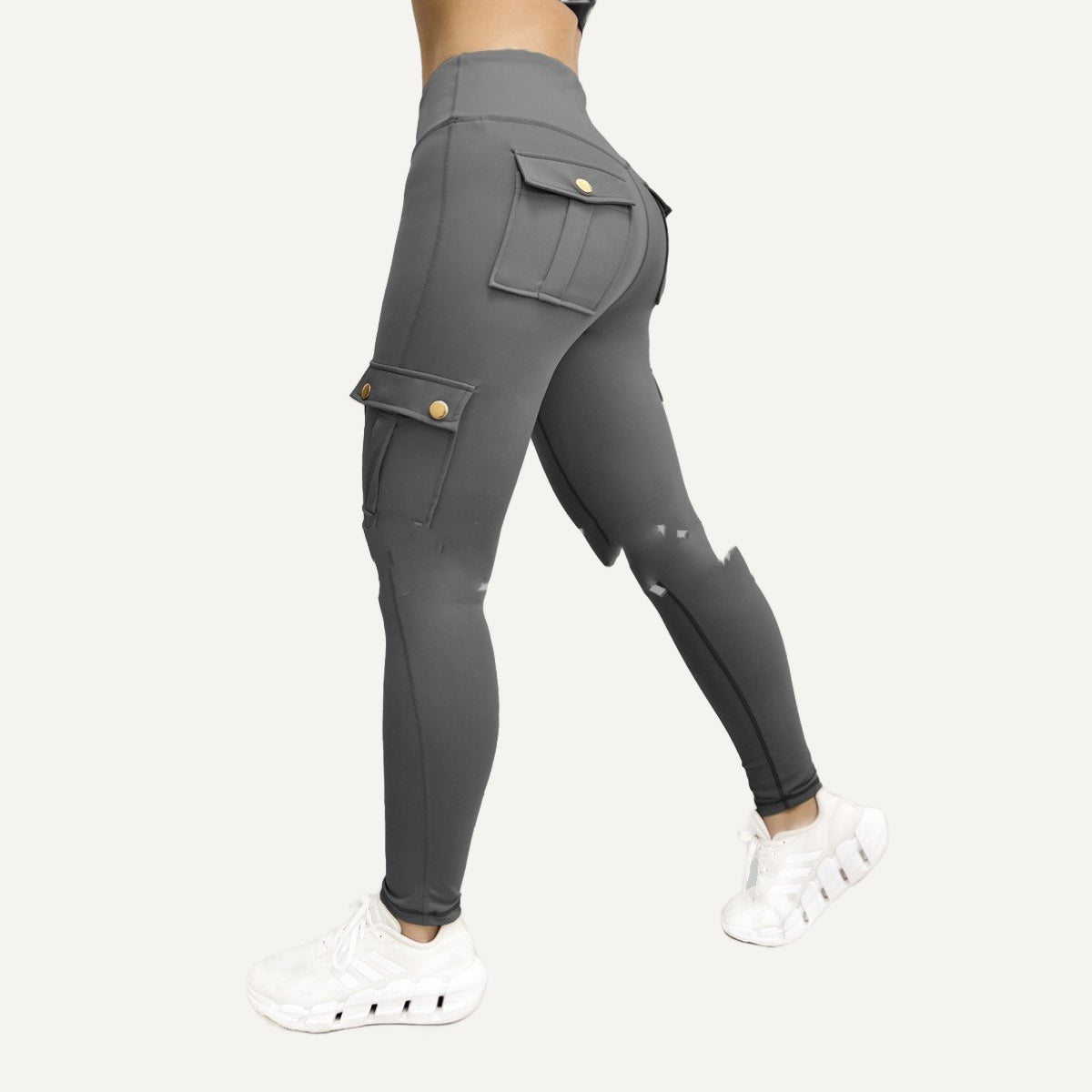 High-Waisted Cargo Leggings with Flap Pockets - Charcoal