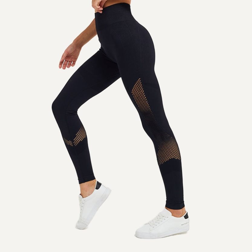 High-Waisted Leggings with Openwork Side Panels - Black