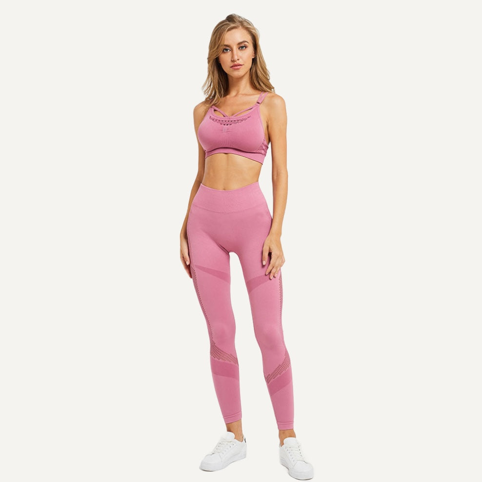 High-Waisted Leggings with Openwork Side Panels - Pink