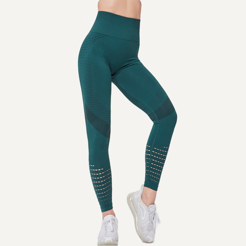 High-Waisted Leggings with Openwork Calf Panels - Teal