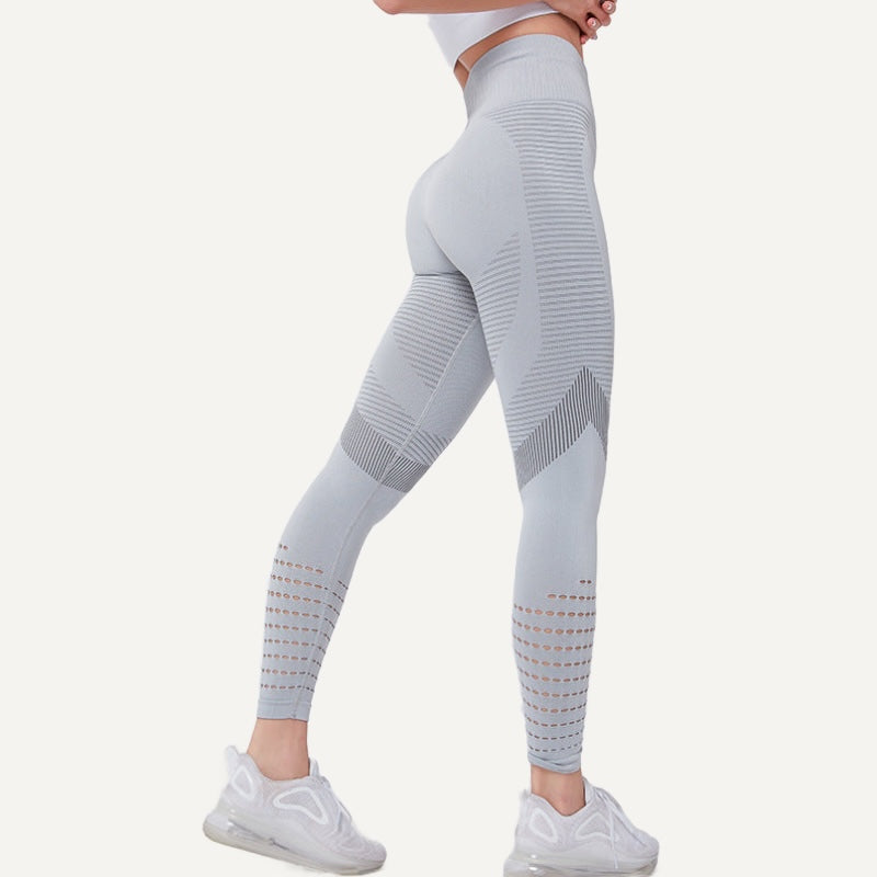 High-Waisted Leggings with Openwork Calf Panels - Light Gray