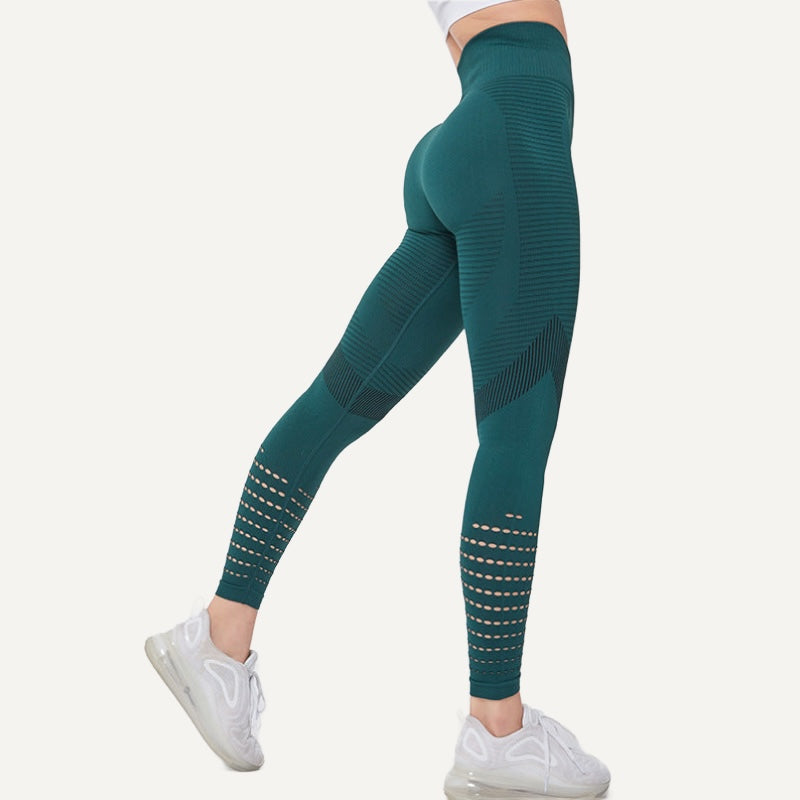 High-Waisted Leggings with Openwork Calf Panels - Teal