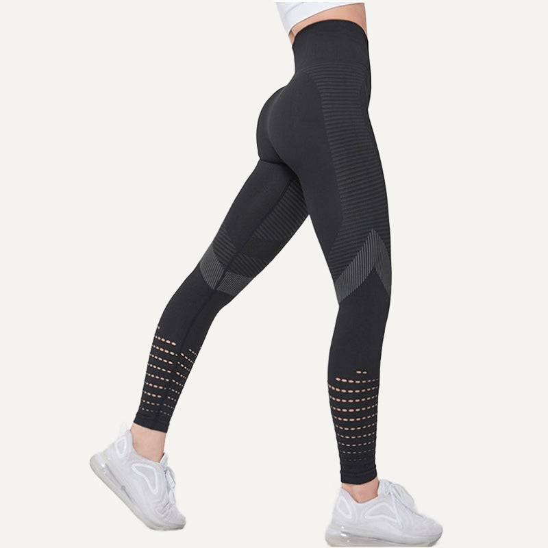 High-Waisted Leggings with Openwork Calf Panels - Black