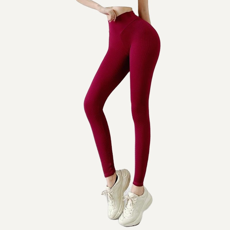 High-Waisted Honeycomb-Texture Leggings - Wine