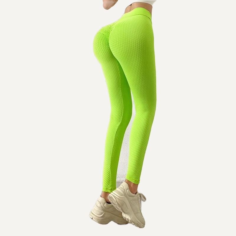 High-Waisted Honeycomb-Texture Leggings - Lime