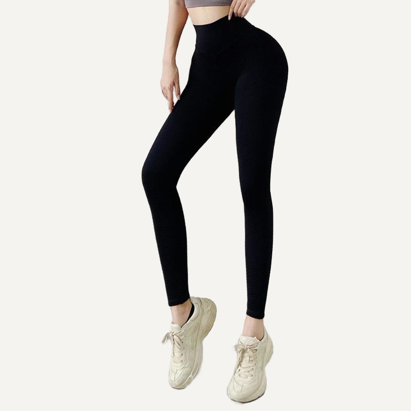 High-Waisted Honeycomb-Texture Leggings - Black