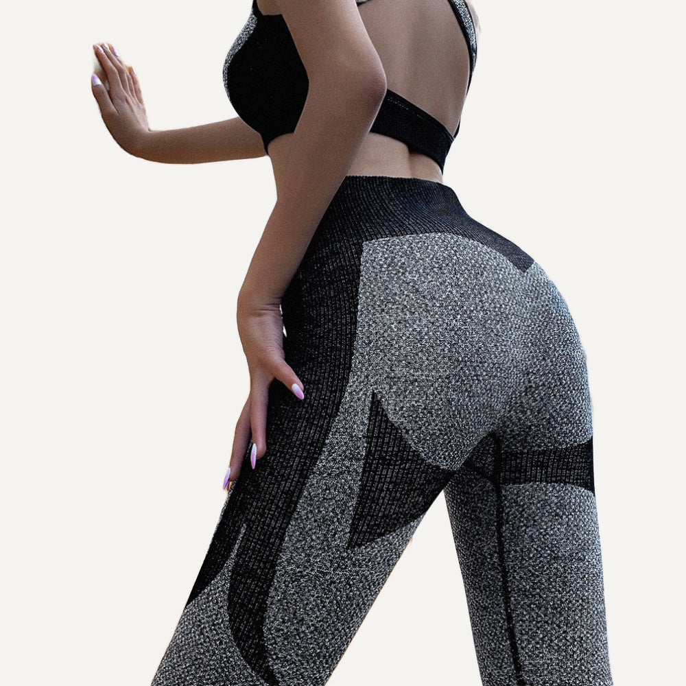 Cross-Back Sports Bra and Colorblock Leggings Set - Charcoal