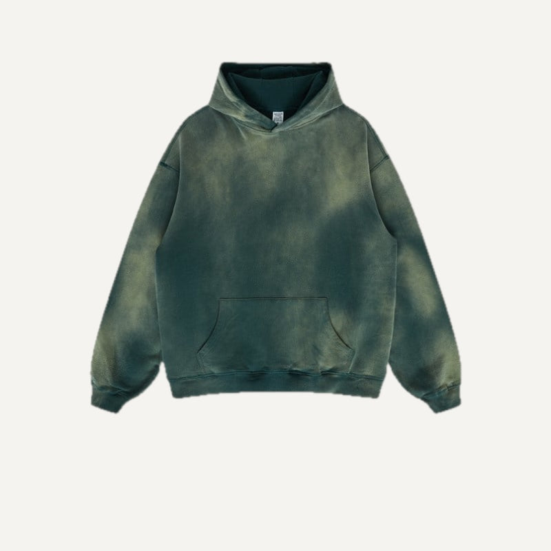 Washed Cotton Hoodie with Kangaroo Pocket - Washed Green