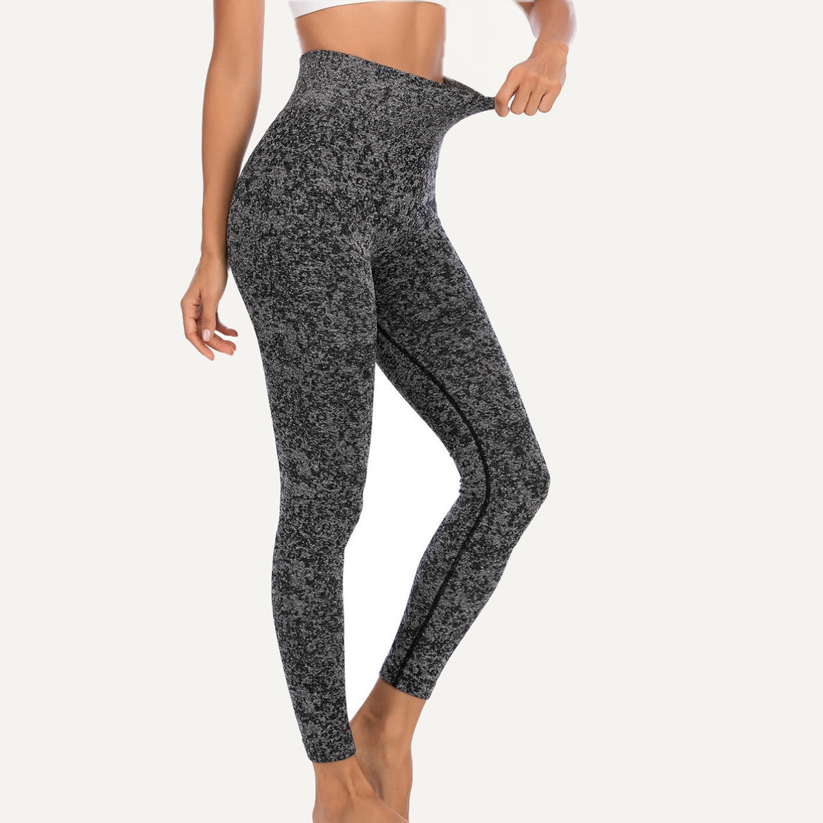 High-Waisted Heathered Leggings - Charcoal