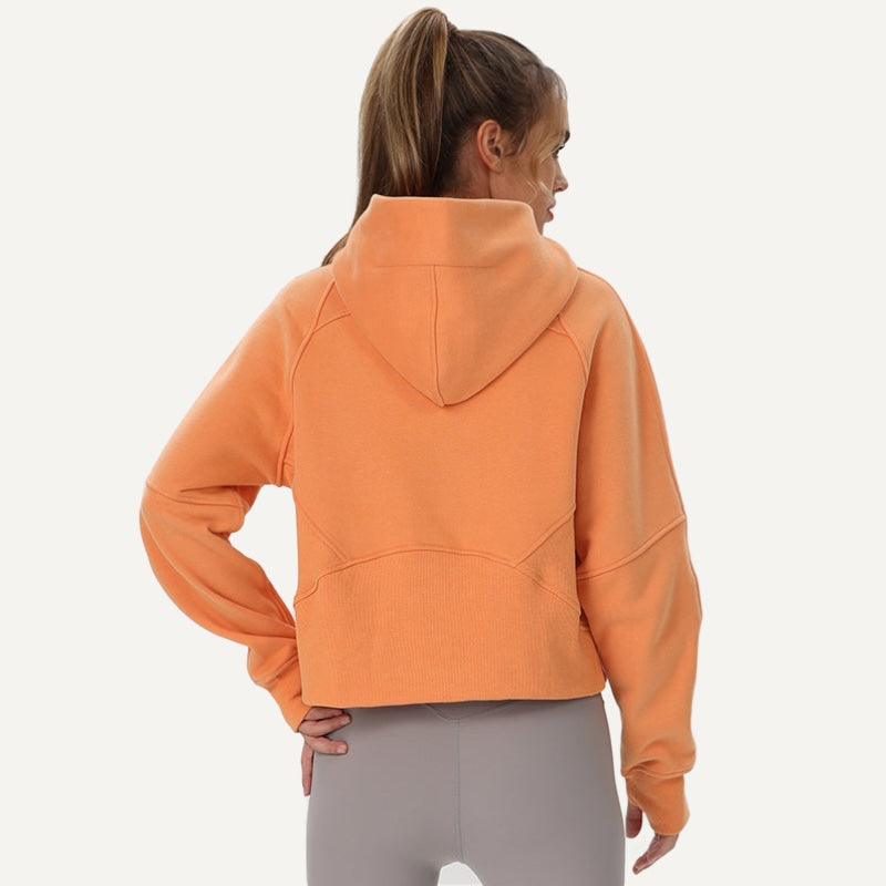Cropped Zip-Up Hoodie with Thumbholes - Orange