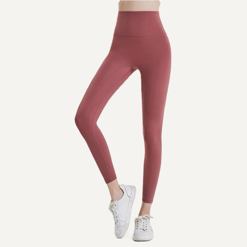 High-Waisted Polyamide Leggings - Muted Red