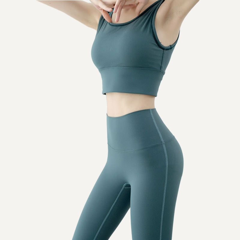 High-Waisted Leggings with Contoured Seams - Teal