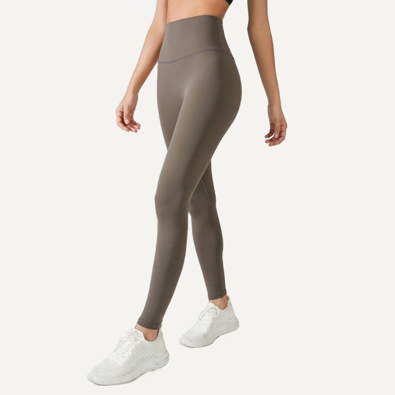 High-Waisted Solid Leggings with Wide Waistband - Taupe