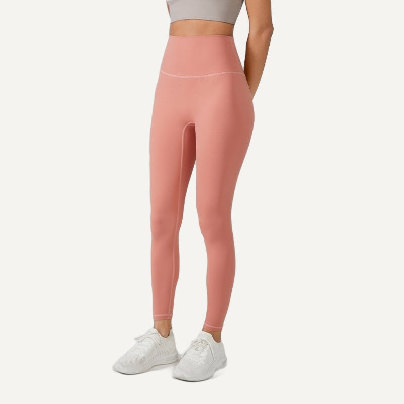 High-Waisted Solid Leggings with Wide Waistband - Coral