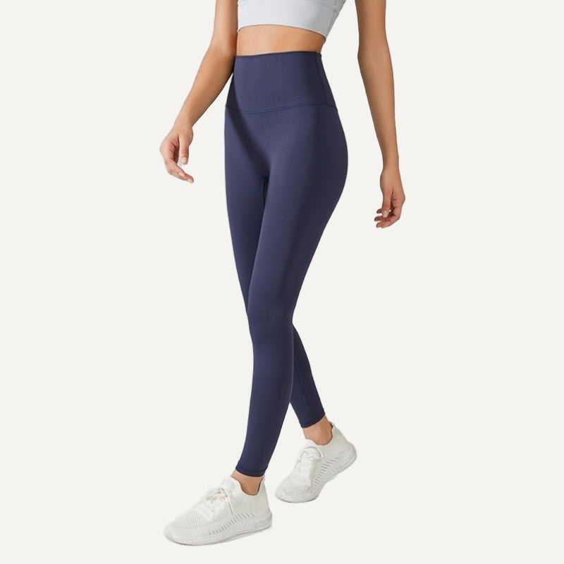 High-Waisted Solid Leggings with Wide Waistband - Navy