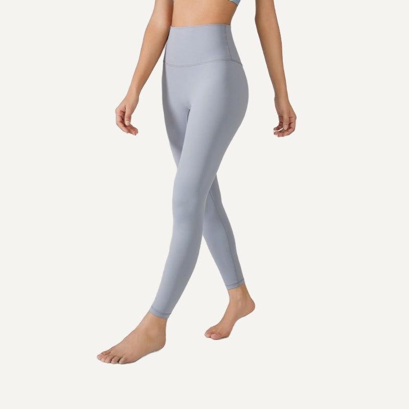 High-Waisted Solid Leggings with Wide Waistband - Blue Gray