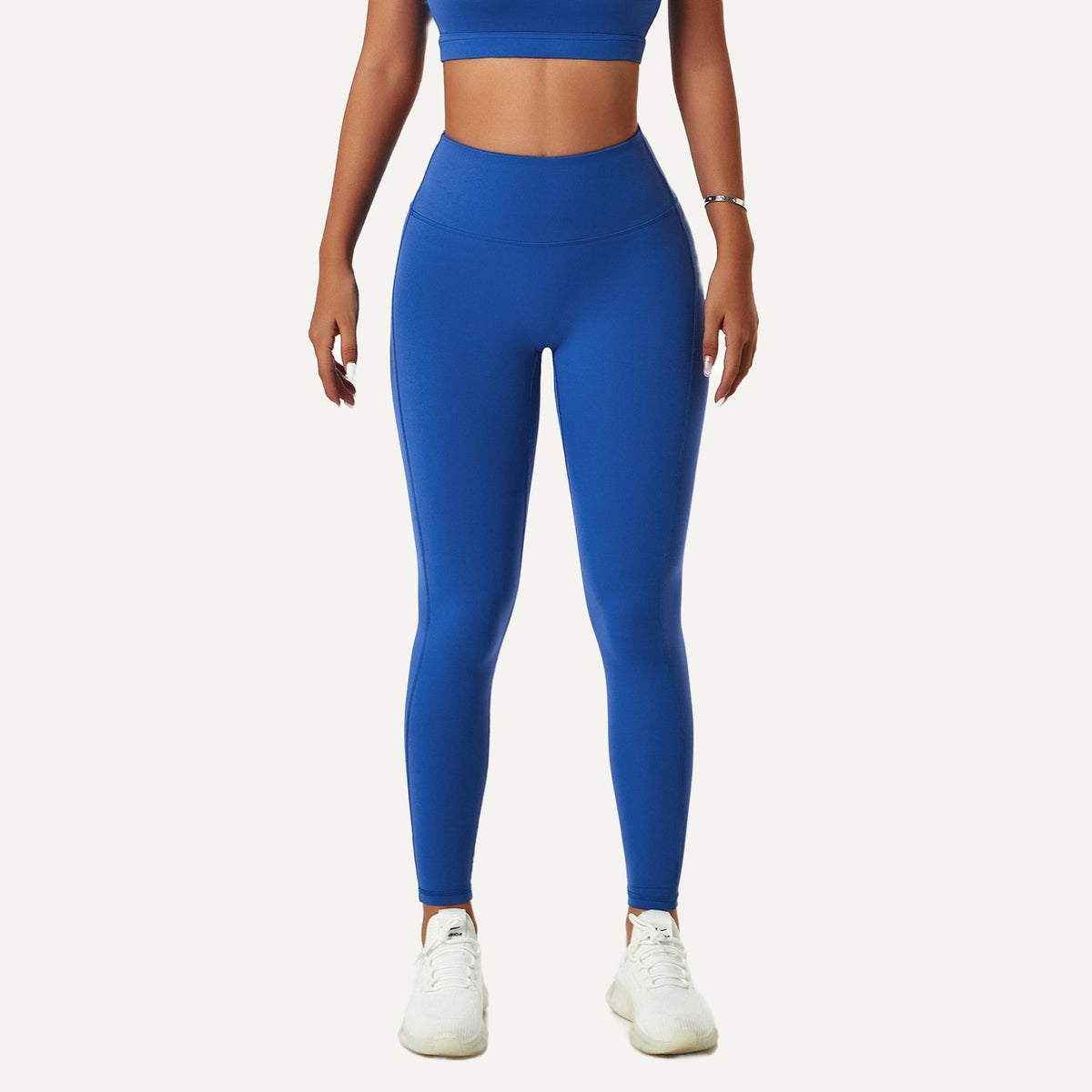 High-Waisted Leggings with Curved Waist Seams - Cobalt