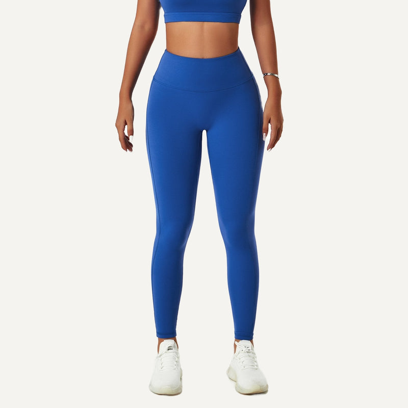 High-Waisted Leggings with Curved Waist Seams - Cobalt