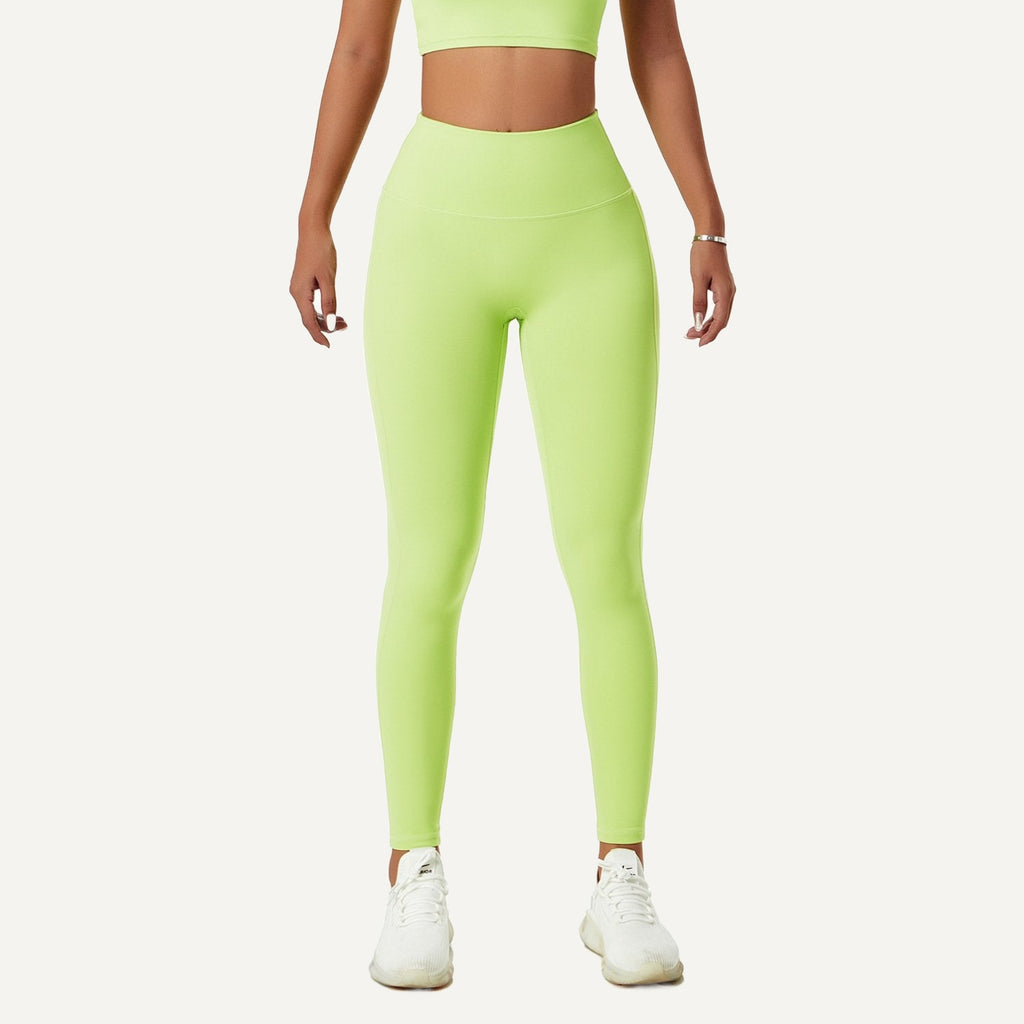 High-Waisted Leggings with Curved Waist Seams - Lime